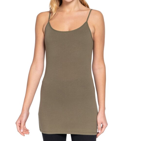 Active Basic Tops - NWT- Women's Long Cami with Shelf Bra, Olive Green